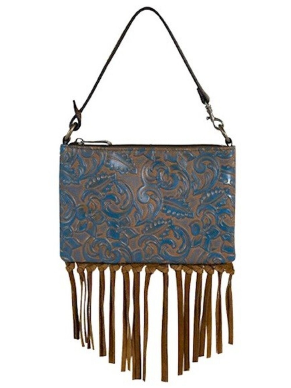 Justin Boots Western Turquoise Wash Leather Mini Shoulder Bag Blue Brown NWT